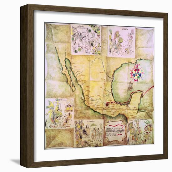 Map of the Route Followed by Hernando Cortes During the Conquest of Mexico-null-Framed Giclee Print
