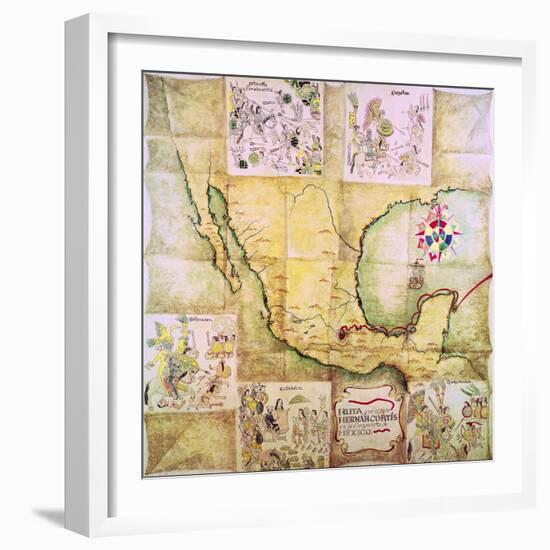 Map of the Route Followed by Hernando Cortes During the Conquest of Mexico-null-Framed Giclee Print