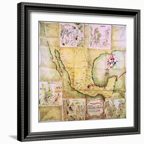 Map of the Route Followed by Hernando Cortes During the Conquest of Mexico-null-Framed Giclee Print