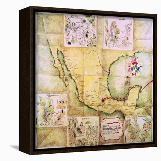 Map of the Route Followed by Hernando Cortes During the Conquest of Mexico-null-Framed Giclee Print