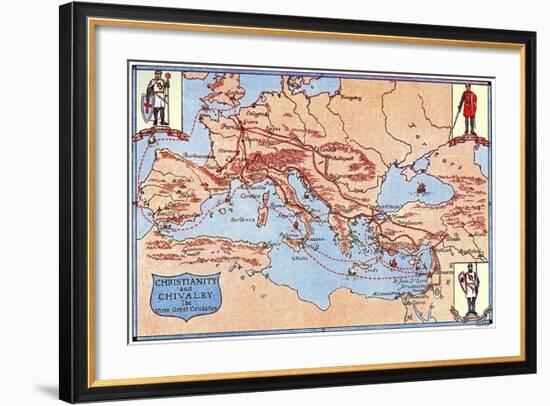 Map of the Routes of the Three Great Crusades, 1926-Criss-Framed Giclee Print