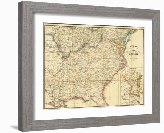 Map of the Seat of Civil War In America, c.1862-null-Framed Art Print