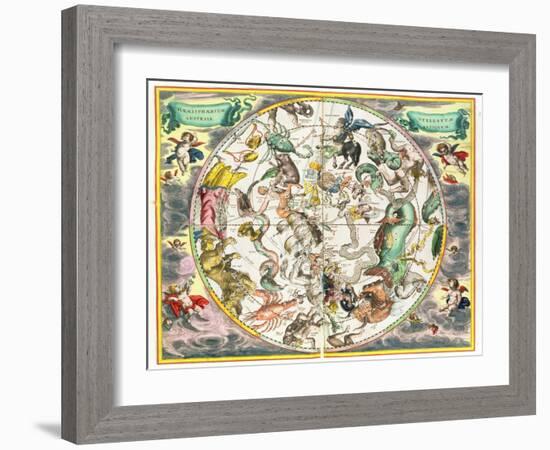 Map of the Southern Hemisphere, from 'The Celestial Atlas, or The Harmony of the Universe'-Andreas Cellarius-Framed Giclee Print
