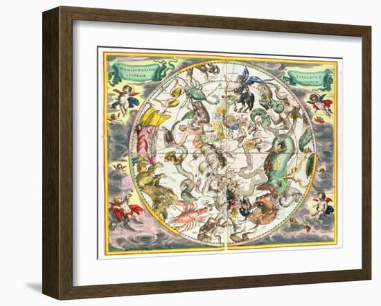 Map of the Southern Hemisphere, from 'The Celestial Atlas, or The Harmony of the Universe'-Andreas Cellarius-Framed Giclee Print