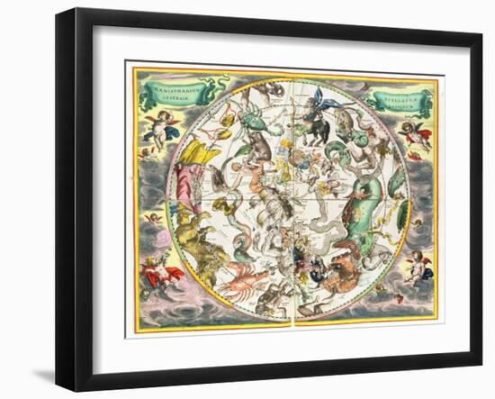 Map of the Southern Hemisphere, from 'The Celestial Atlas, or The Harmony of the Universe'-Andreas Cellarius-Framed Giclee Print