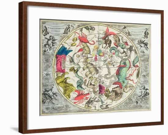 Map of the Southern Hemisphere, from The Celestial Atlas, or the Harmony of the Universe-Andreas Cellarius-Framed Giclee Print