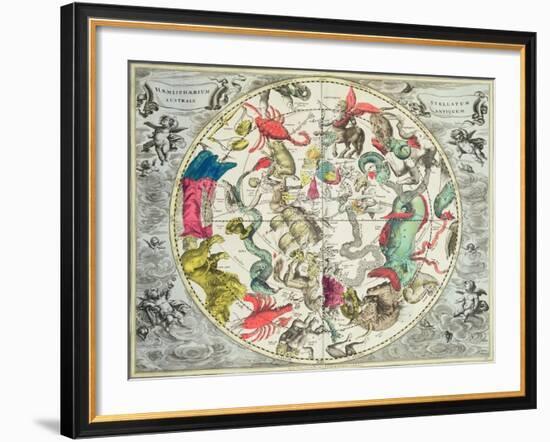 Map of the Southern Hemisphere, from The Celestial Atlas, or the Harmony of the Universe-Andreas Cellarius-Framed Giclee Print