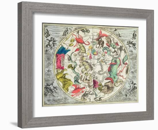 Map of the Southern Hemisphere, from The Celestial Atlas, or the Harmony of the Universe-Andreas Cellarius-Framed Giclee Print