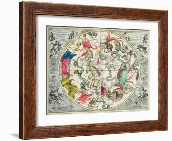 Map of the Southern Hemisphere, from The Celestial Atlas, or the Harmony of the Universe-Andreas Cellarius-Framed Giclee Print