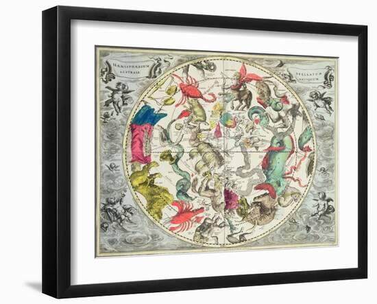 Map of the Southern Hemisphere, from The Celestial Atlas, or the Harmony of the Universe-Andreas Cellarius-Framed Giclee Print