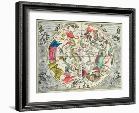 Map of the Southern Hemisphere, from The Celestial Atlas, or the Harmony of the Universe-Andreas Cellarius-Framed Giclee Print