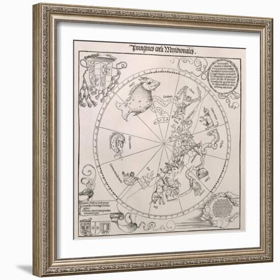 Map of the Southern Sky, Cardinal Lang Von Wellenburg Dedication, Imperial Copyright, 1515-Albrecht Dürer-Framed Giclee Print