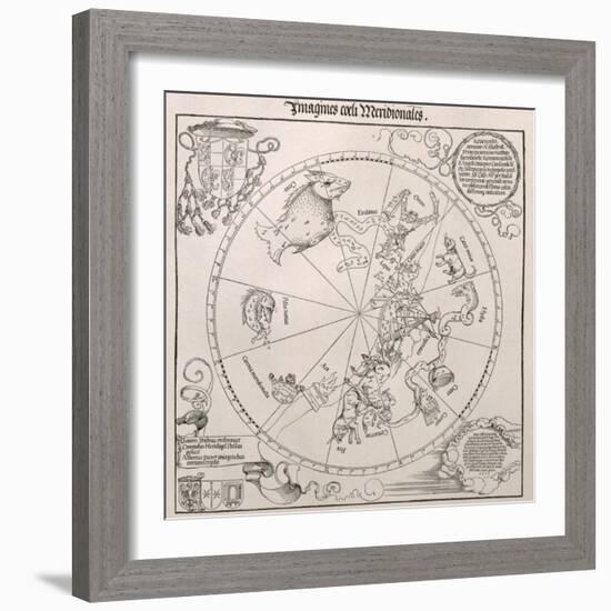 Map of the Southern Sky, Cardinal Lang Von Wellenburg Dedication, Imperial Copyright, 1515-Albrecht Dürer-Framed Giclee Print