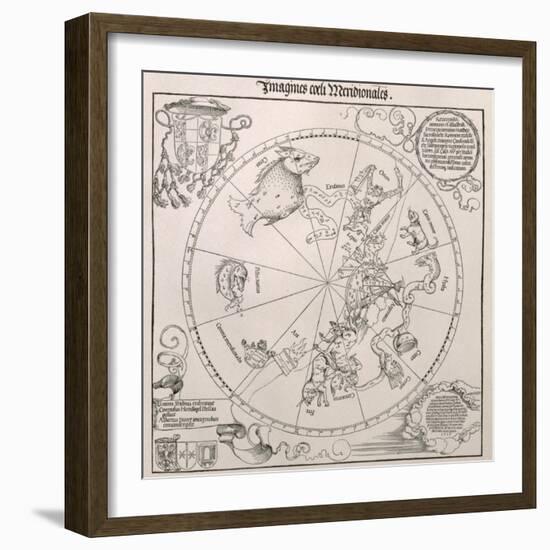 Map of the Southern Sky, Cardinal Lang Von Wellenburg Dedication, Imperial Copyright, 1515-Albrecht Dürer-Framed Giclee Print