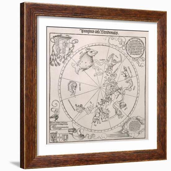 Map of the Southern Sky, Cardinal Lang Von Wellenburg Dedication, Imperial Copyright, 1515-Albrecht Dürer-Framed Giclee Print