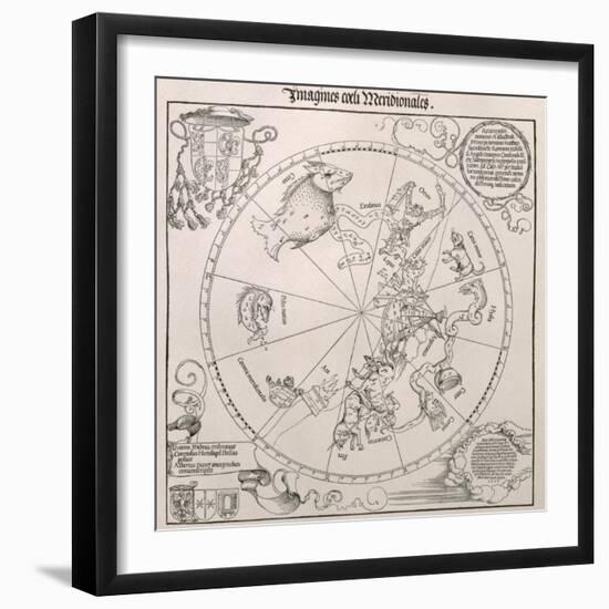 Map of the Southern Sky, Cardinal Lang Von Wellenburg Dedication, Imperial Copyright, 1515-Albrecht Dürer-Framed Giclee Print