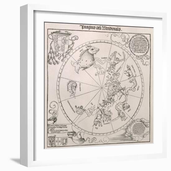 Map of the Southern Sky, Cardinal Lang Von Wellenburg Dedication, Imperial Copyright, 1515-Albrecht Dürer-Framed Giclee Print