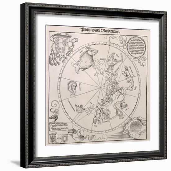 Map of the Southern Sky, Cardinal Lang Von Wellenburg Dedication, Imperial Copyright, 1515-Albrecht Dürer-Framed Giclee Print