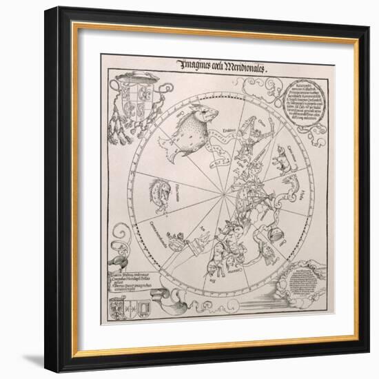 Map of the Southern Sky, Cardinal Lang Von Wellenburg Dedication, Imperial Copyright, 1515-Albrecht Dürer-Framed Giclee Print