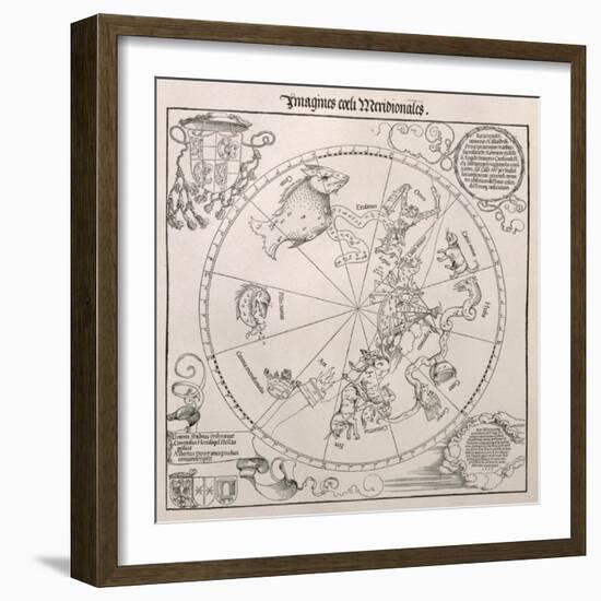 Map of the Southern Sky, Cardinal Lang Von Wellenburg Dedication, Imperial Copyright, 1515-Albrecht Dürer-Framed Giclee Print