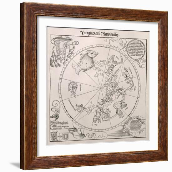Map of the Southern Sky, Cardinal Lang Von Wellenburg Dedication, Imperial Copyright, 1515-Albrecht Dürer-Framed Giclee Print