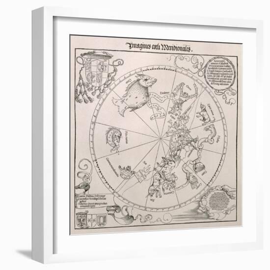 Map of the Southern Sky, Cardinal Lang Von Wellenburg Dedication, Imperial Copyright, 1515-Albrecht Dürer-Framed Giclee Print