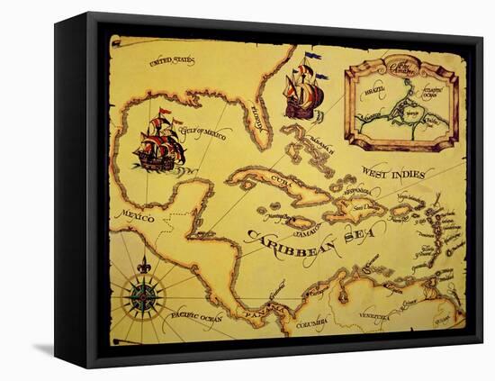 Map of the Spanish Main-null-Framed Premier Image Canvas