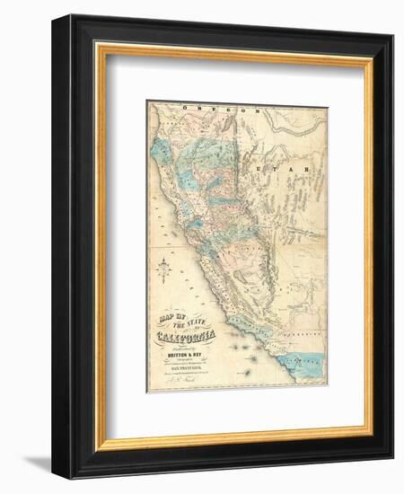 Map of the State of California, c.1853-John B^ Trask-Framed Art Print