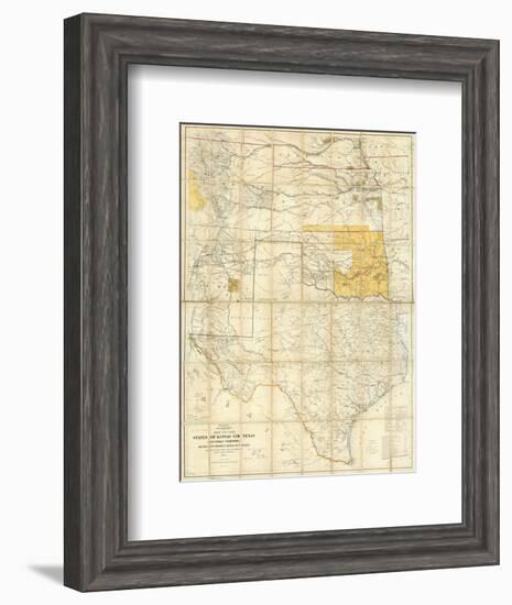 Map of The States of Kansas and Texas and Indian Territory, c.1867-null-Framed Art Print