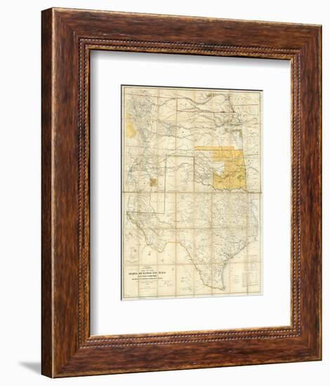 Map of The States of Kansas and Texas and Indian Territory, c.1867-null-Framed Art Print