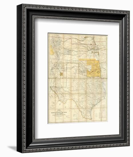 Map of The States of Kansas and Texas and Indian Territory, c.1867-null-Framed Art Print