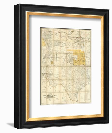 Map of The States of Kansas and Texas and Indian Territory, c.1867-null-Framed Art Print