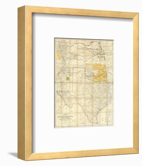 Map of The States of Kansas and Texas and Indian Territory, c.1867-null-Framed Art Print