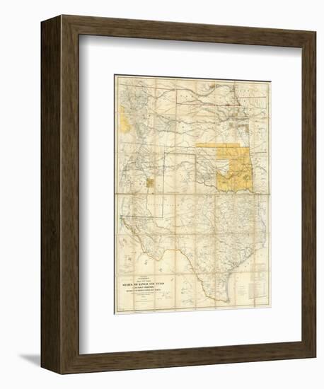 Map of The States of Kansas and Texas and Indian Territory, c.1867-null-Framed Art Print