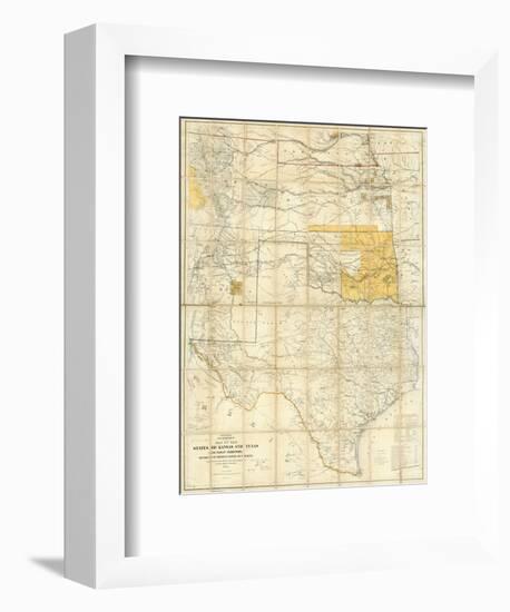 Map of The States of Kansas and Texas and Indian Territory, c.1867-null-Framed Art Print