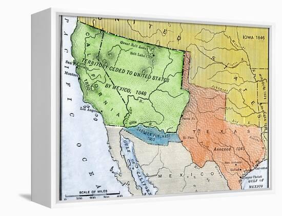 Map of the Territory Ceded by Mexico to the U.S. after the Mexican-American War, c.1848-1853-null-Framed Premier Image Canvas