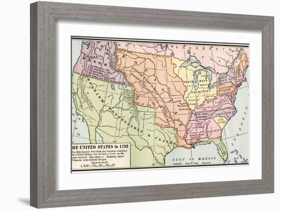 Map of the U.S. in 1792, Showing Colonial Claims on Oregon Territory-null-Framed Giclee Print