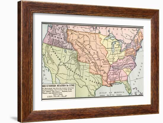 Map of the U.S. in 1792, Showing Colonial Claims on Oregon Territory-null-Framed Giclee Print