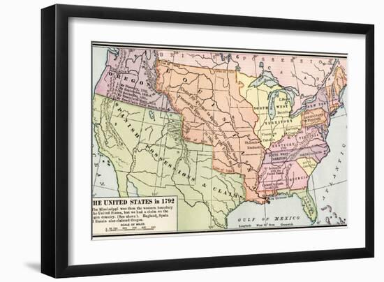 Map of the U.S. in 1792, Showing Colonial Claims on Oregon Territory-null-Framed Giclee Print