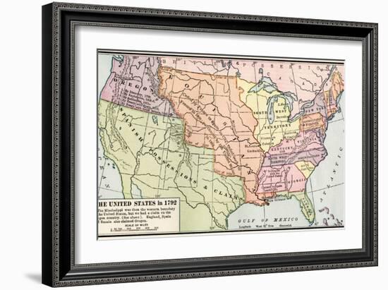 Map of the U.S. in 1792, Showing Colonial Claims on Oregon Territory-null-Framed Giclee Print