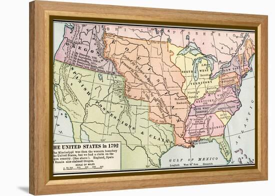 Map of the U.S. in 1792, Showing Colonial Claims on Oregon Territory-null-Framed Premier Image Canvas