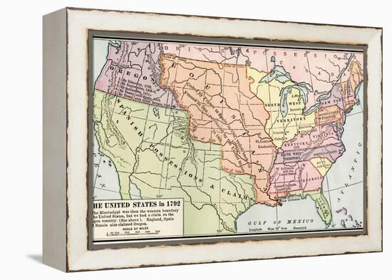 Map of the U.S. in 1792, Showing Colonial Claims on Oregon Territory-null-Framed Premier Image Canvas