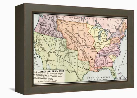 Map of the U.S. in 1792, Showing Colonial Claims on Oregon Territory-null-Framed Premier Image Canvas