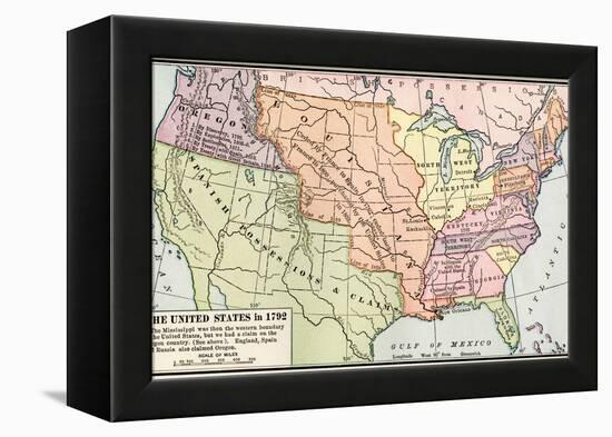 Map of the U.S. in 1792, Showing Colonial Claims on Oregon Territory-null-Framed Premier Image Canvas