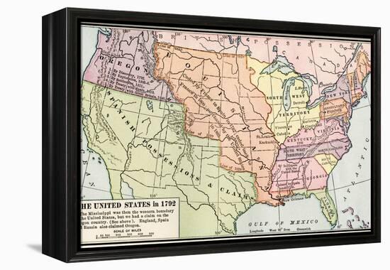 Map of the U.S. in 1792, Showing Colonial Claims on Oregon Territory-null-Framed Premier Image Canvas