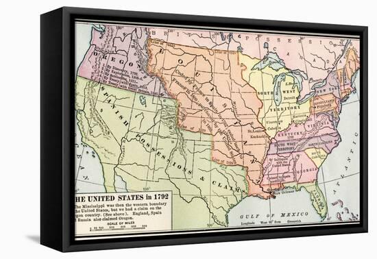 Map of the U.S. in 1792, Showing Colonial Claims on Oregon Territory-null-Framed Premier Image Canvas