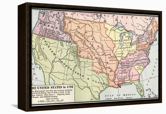 Map of the U.S. in 1792, Showing Colonial Claims on Oregon Territory-null-Framed Premier Image Canvas