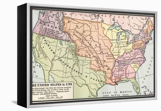 Map of the U.S. in 1792, Showing Colonial Claims on Oregon Territory-null-Framed Premier Image Canvas