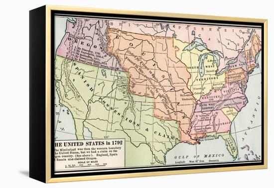 Map of the U.S. in 1792, Showing Colonial Claims on Oregon Territory-null-Framed Premier Image Canvas