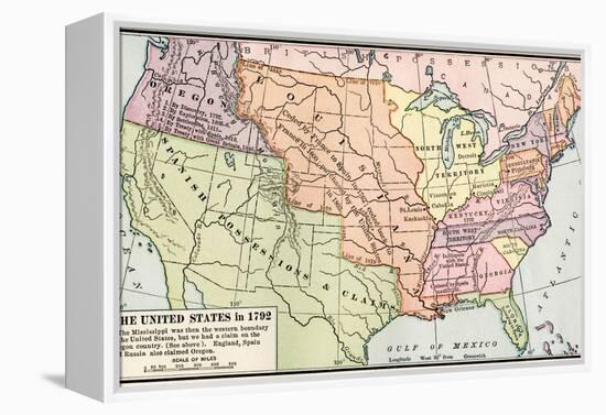 Map of the U.S. in 1792, Showing Colonial Claims on Oregon Territory-null-Framed Premier Image Canvas